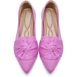 Women's Pink Pointed Toe Ballet Flats With Bow Comfortable Knit Dressy Flats